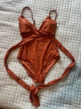 Aerie Rust Orange One-Piece Swimsuit with Wrap Detail sz M